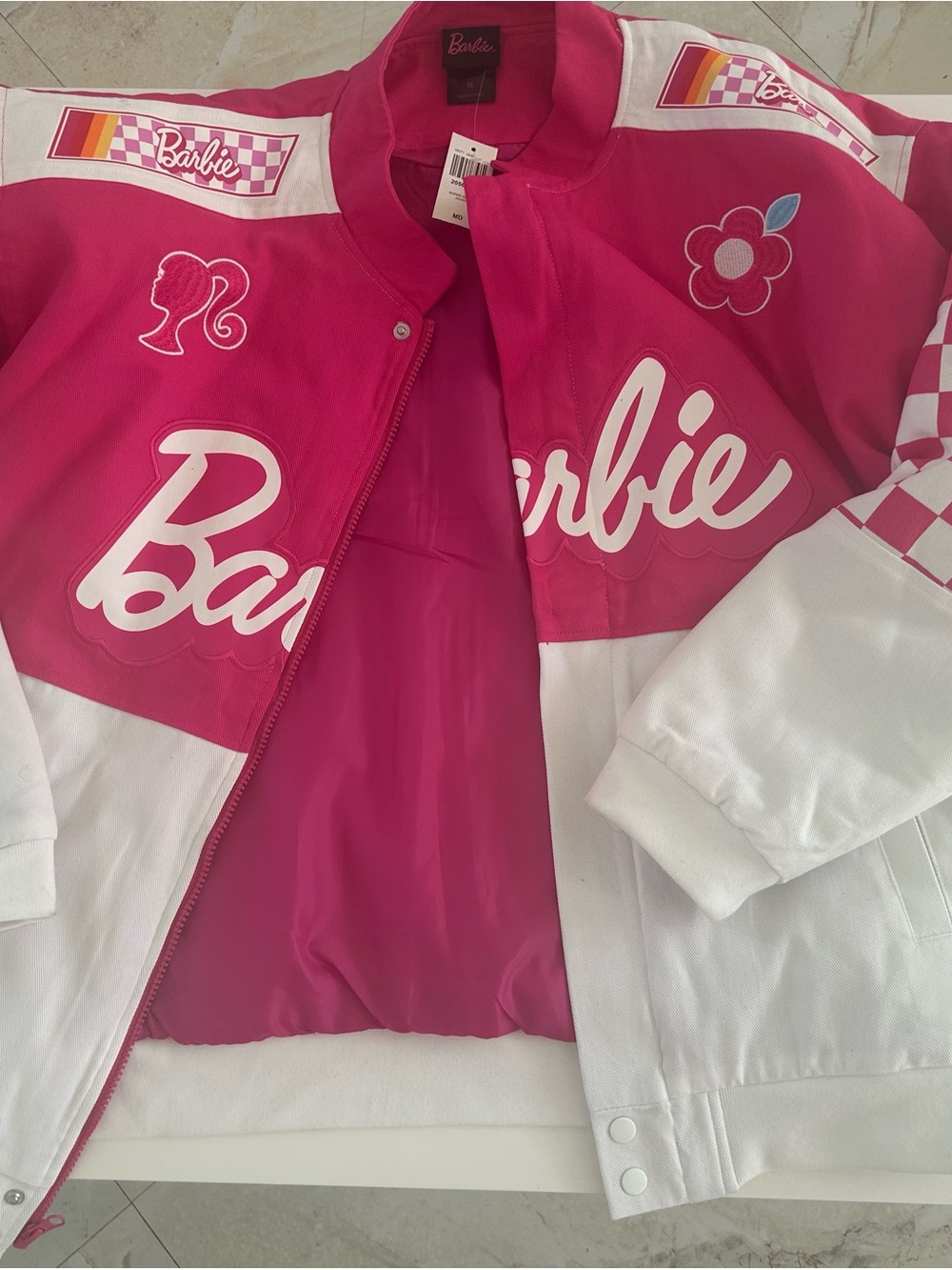 Barbie Hot Pink & White Checkerboard Racing Jacket - Picture 4 of 5